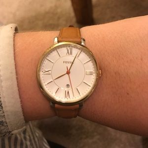 Fossil brown leather watch-gold/silver face